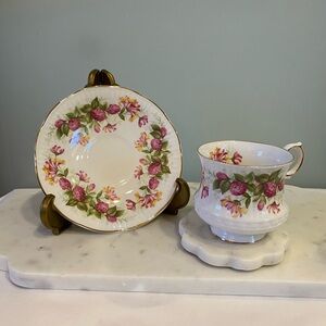 Queens Rosina Wild Flowers Fine Bone China Footed Tea Cup And Saucer Vintage